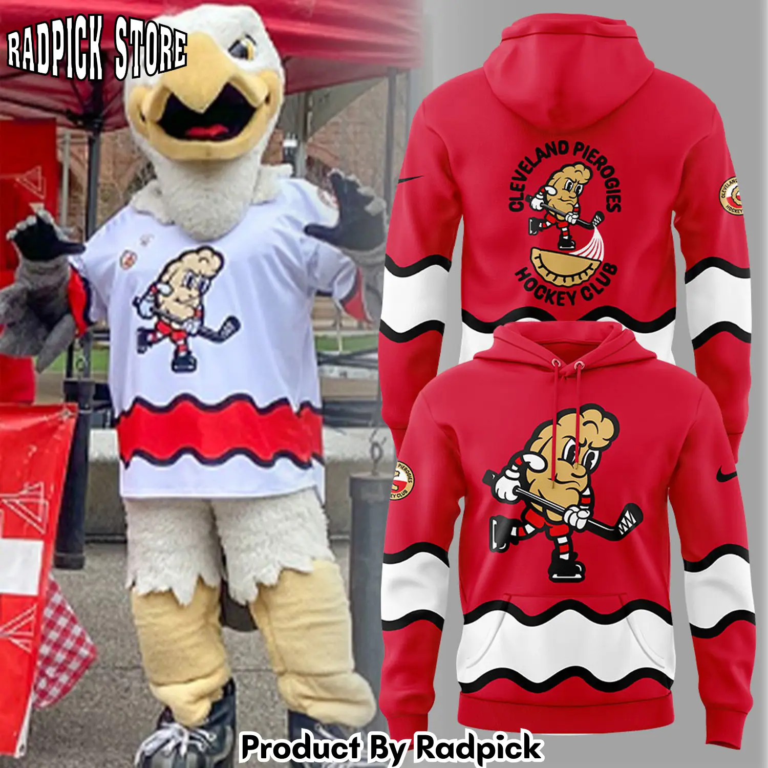 Cleveland monsters leveland pierogies uniform red hoodie joggers hoodie and long pants set rp291841